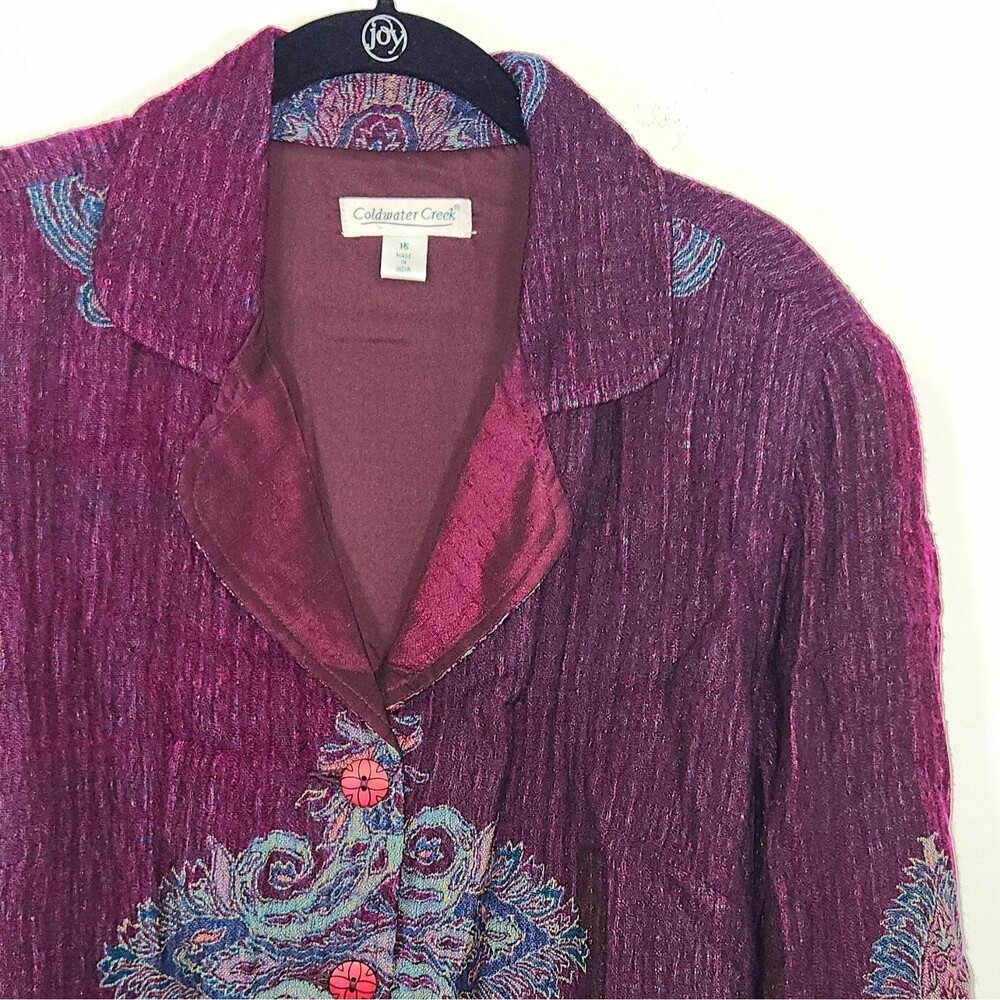 Coldwater Creek Women’s Purple Paisley Button Front Lined Short Jacket Size 16